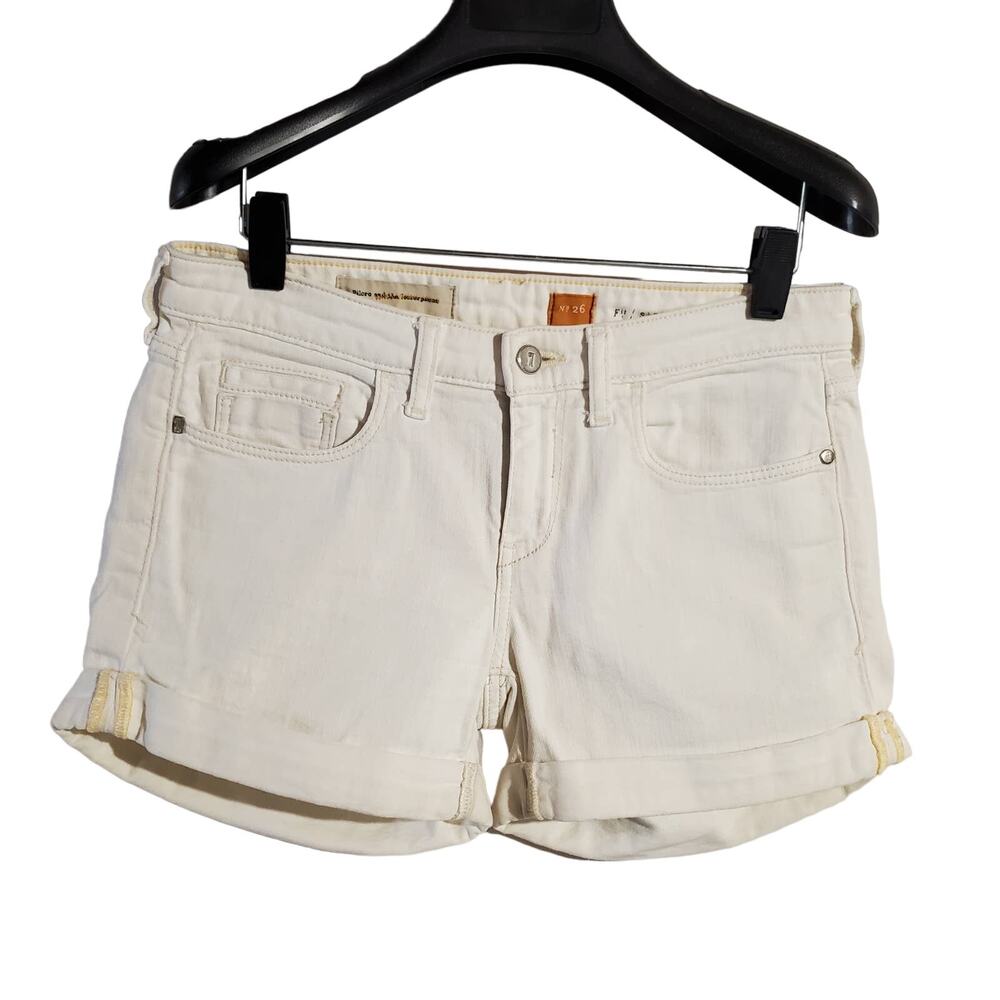 Pilcro and the Letterpress Anthropologie Stet Cuffed White Jean Shorts Womens 26